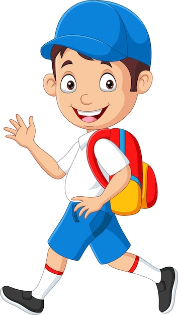 Vector cartoon happy school boy in uniform waving hand