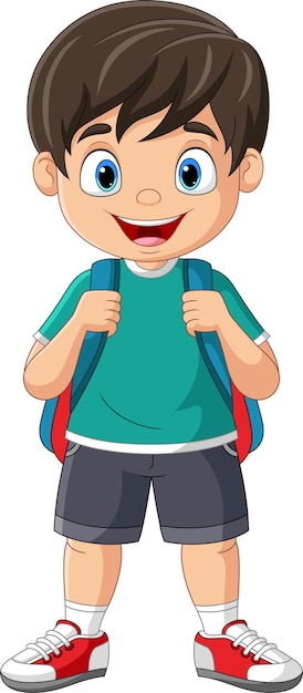 Cartoon happy school boy with backpack