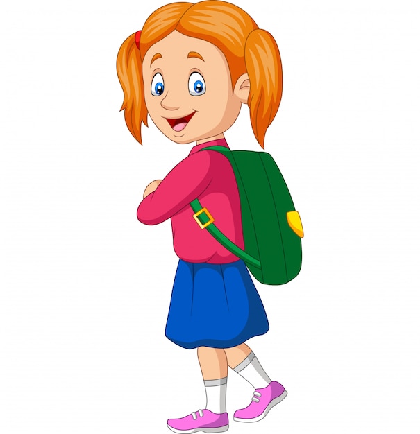 バックパックを運ぶ漫画幸せな学校の女の子