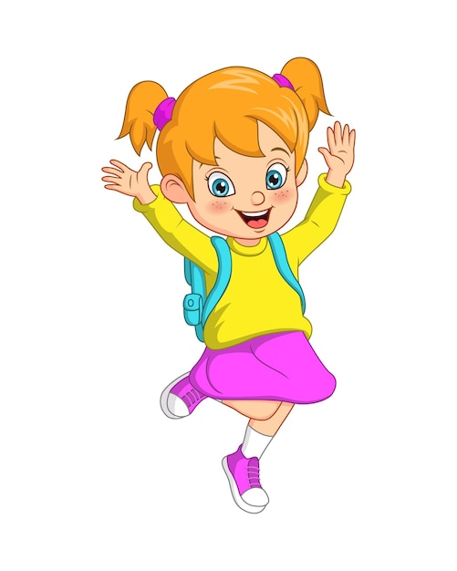 Cartoon happy school girl with backpack