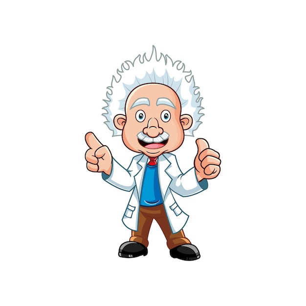 Cartoon happy scientist professor wearing white