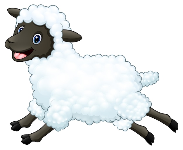 Vettore salto felice delle pecore del fumetto isolato su fondo bianco
