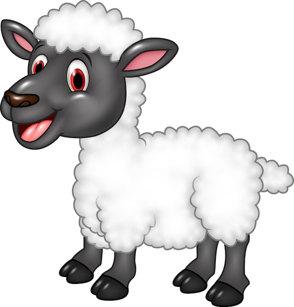 Cartoon happy sheep posing isolated on white background