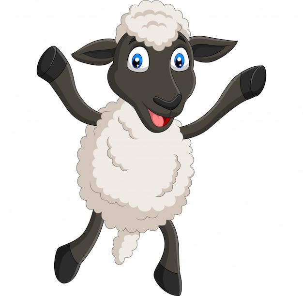 Cartoon happy sheep posing isolated