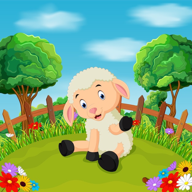 cartoon happy sheep smile in the farm