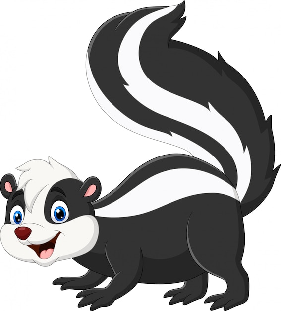 Cartoon happy skunk on white