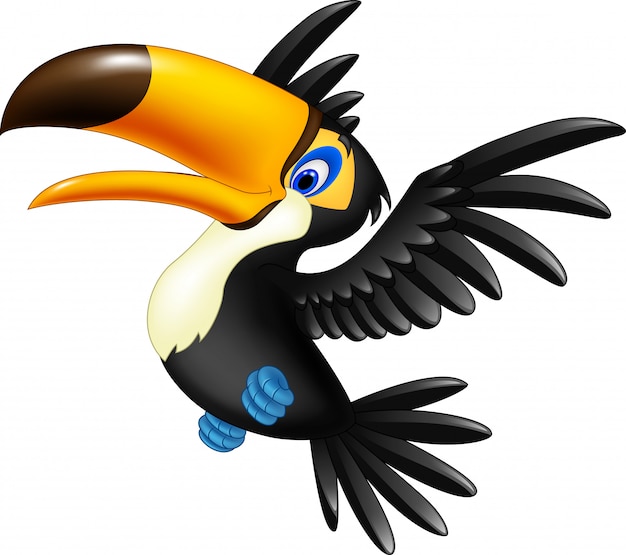 Vector cartoon happy toucan flying