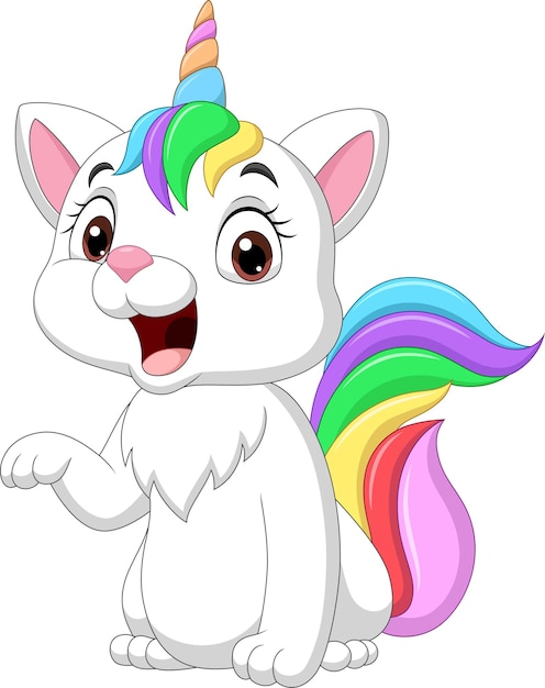 Vector cartoon happy unicorn cat