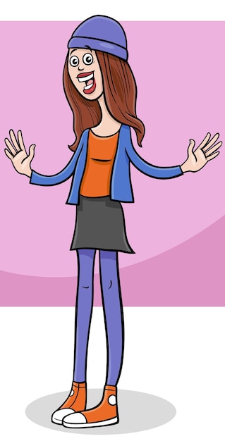 Vector cartoon happy young woman or girl character