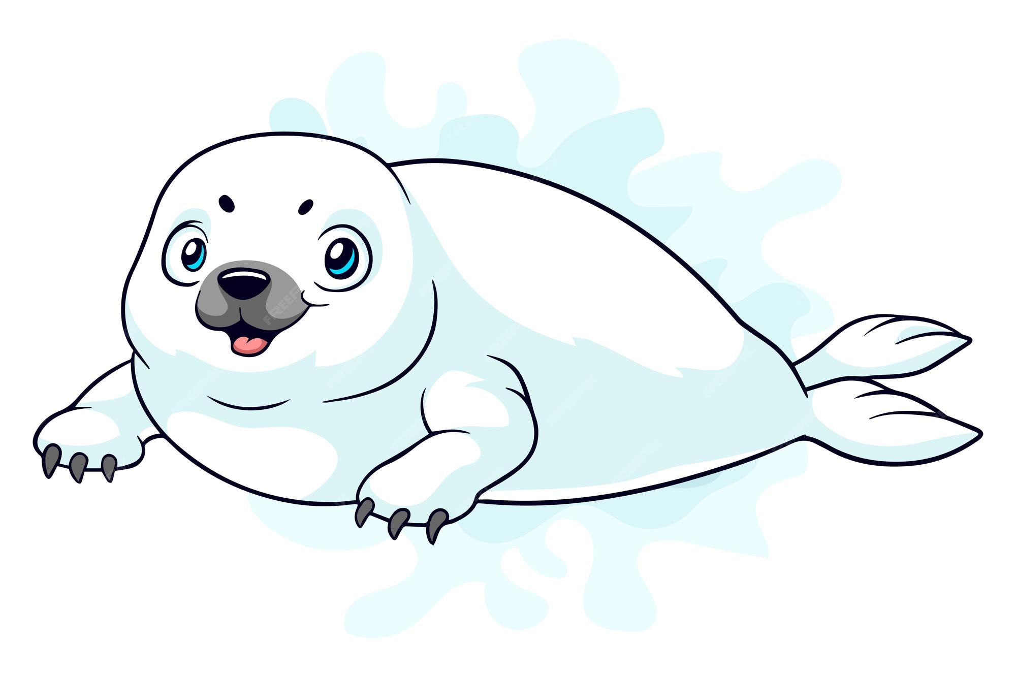 Premium Vector | Cartoon harp seal pup on white background