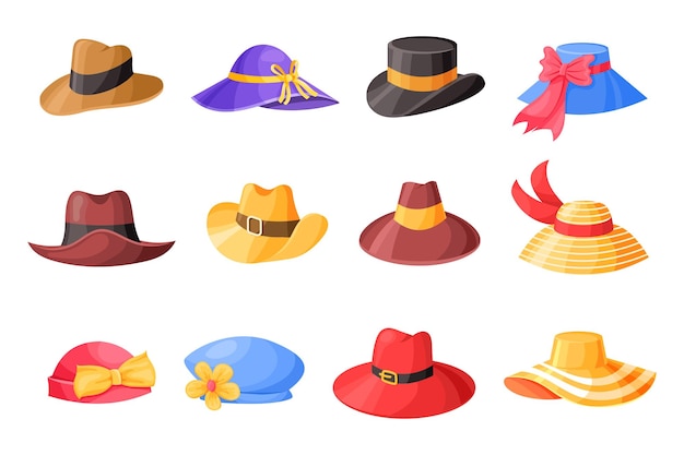 漫画帽子旅行流行に敏感なカジュアルなスタイリッシュなキャップ男性と女性の帽子服ベクトル ファッション セット