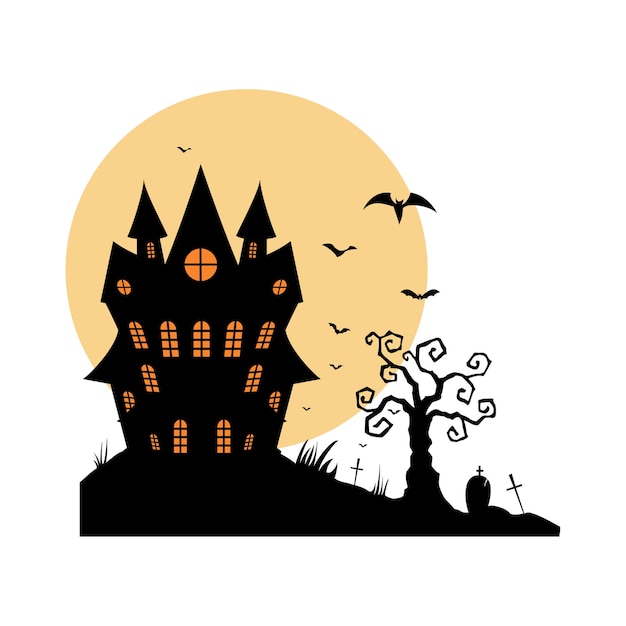 Cartoon Haunted old house on the moon background