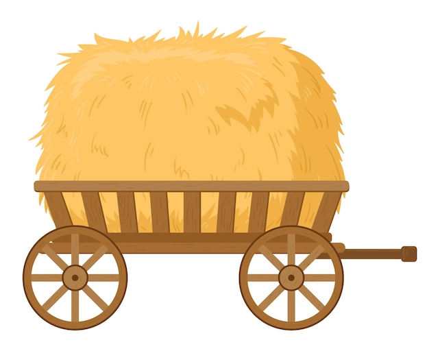 Vector cartoon hay in wheelbarrow farming haymow fodder straw agricultural rural haycock flat vector illustration on white background