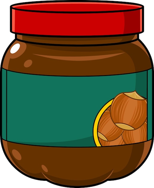 Vector cartoon hazelnut butter jar with blank sign vector hand drawn illustration