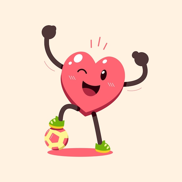 Vector cartoon healthy heart character with football