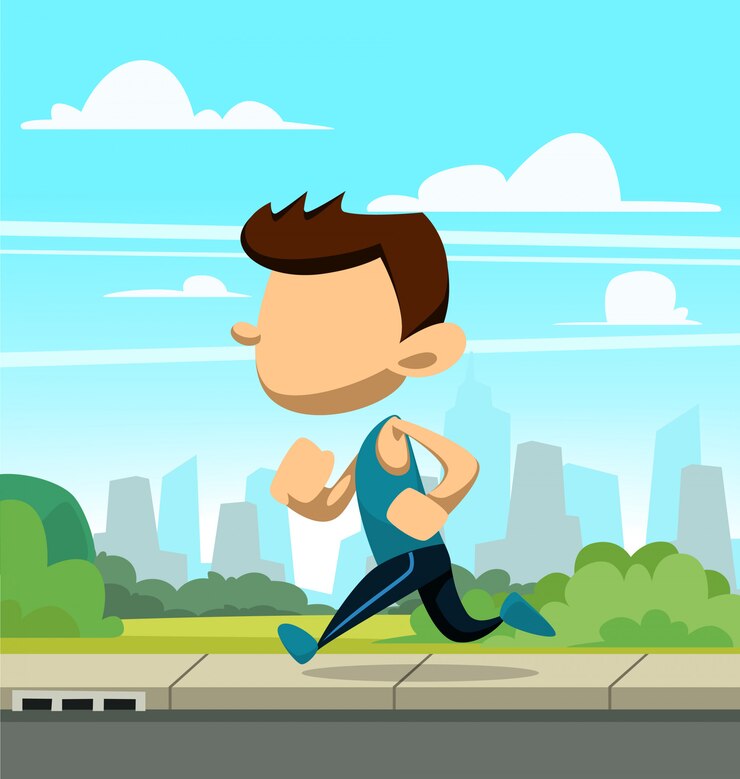 Vector cartoon healthy life illustration jogging park guy