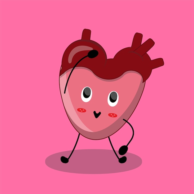 The cartoon heart character exercising vector design