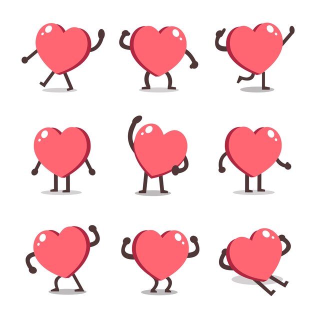 Cartoon heart character poses