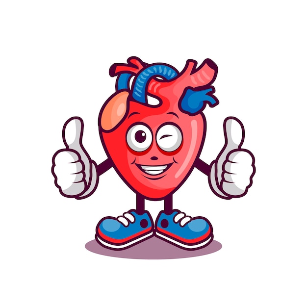 Vector cartoon heart mascot with ahppy face