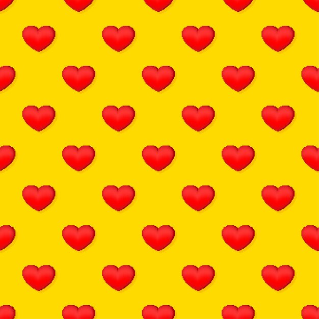 Cartoon heart pixel pattern for game design Happy valentine day background Heart icon vector