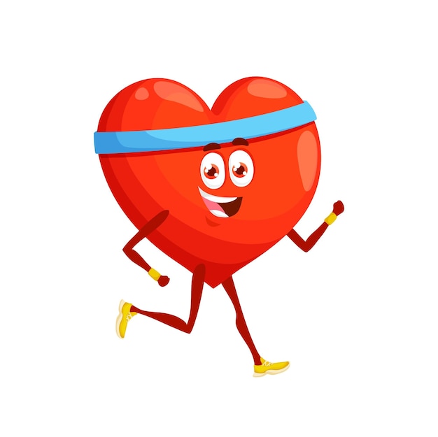 Vector cartoon heart runner character jogging and smiling