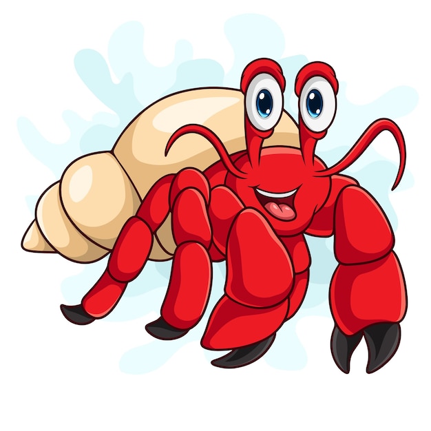 Vector cartoon hermit crab on white background