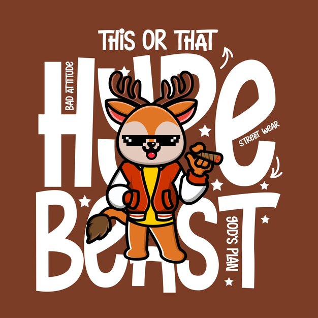 Vector cartoon herten hypebeast tshirt design