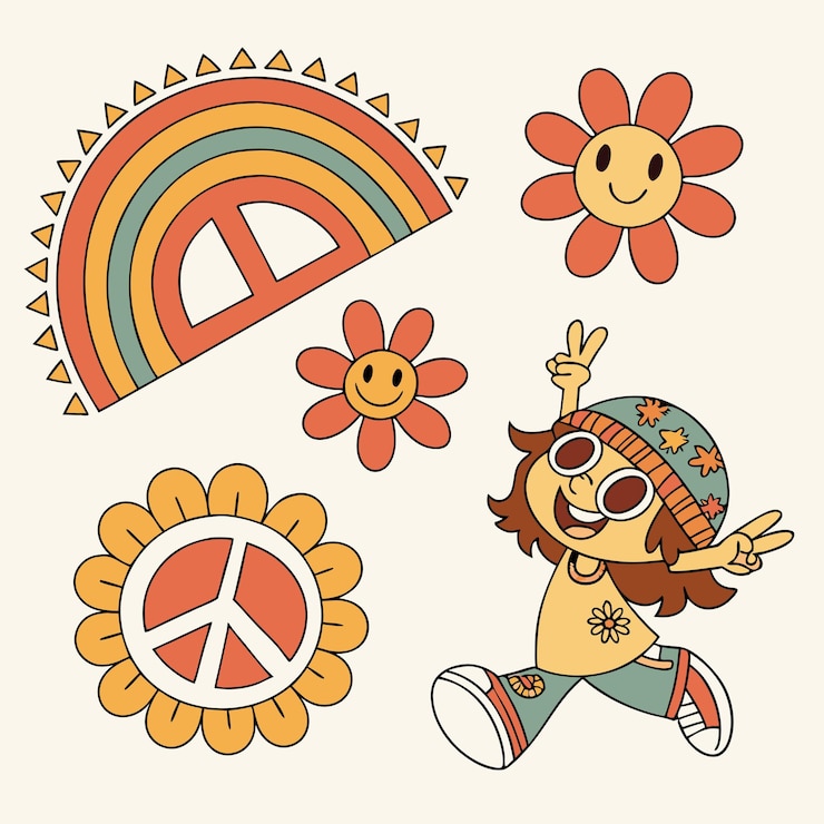 Vector cartoon hippie stickers
