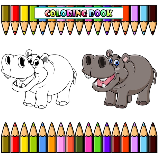 Cartoon hippo met open mond voor kleurboek