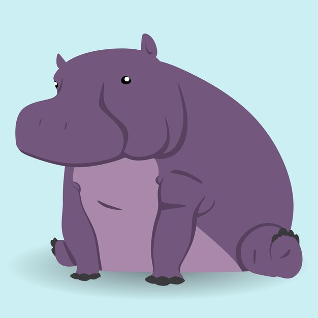 A cartoon hippo sits on a light blue background