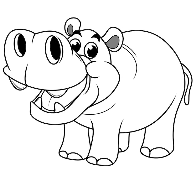 Cartoon Hippo with open mouth line art