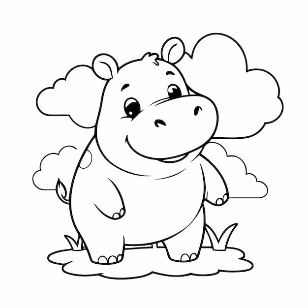 Cartoon Hippopotamus met de hand getekend voor peuter