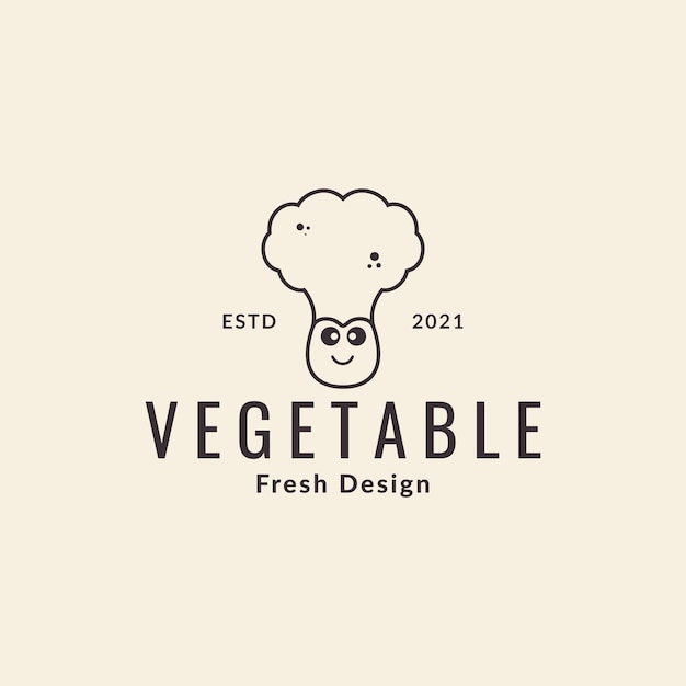 Cartoon hipster broccoli lijn logo ontwerp vector grafisch symbool pictogram teken illustratie creatief idee