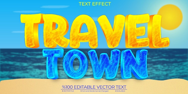 Cartoon Holiday Travel Town Editable and Scalable Template Vector Text Effect