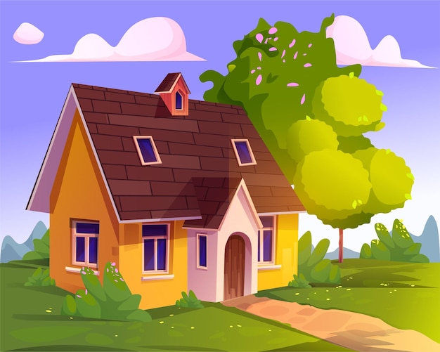 cartoon home and garden exterior vector design graphics clean cloud