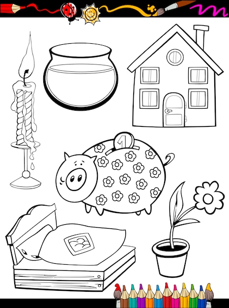 cartoon home objects coloring page