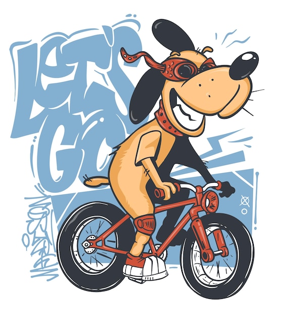Vector cartoon hond die op een fiets rijdt vector t-shirt ontwerp