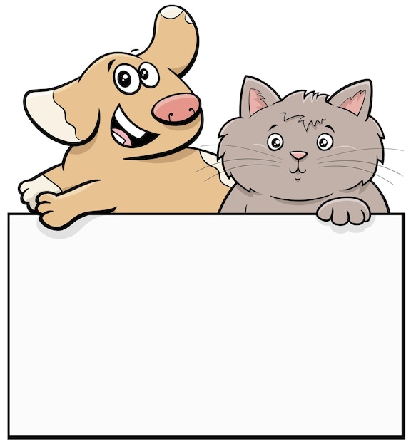 Cartoon hond en kat met blanco kaart grafisch ontwerp