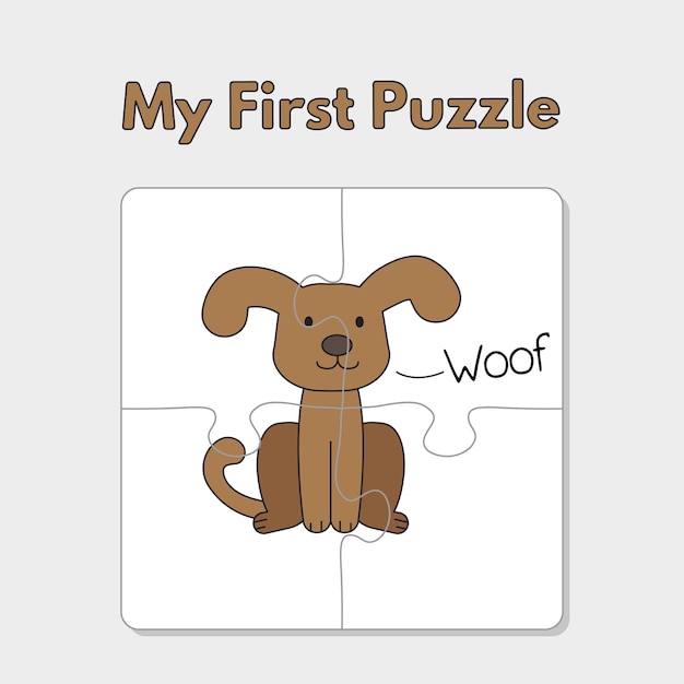 Cartoon hond puzzel sjabloon voor kinderen