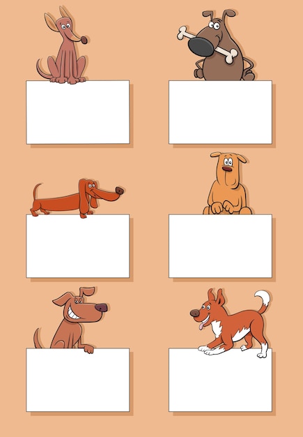 Cartoon honden en puppy's met kaarten ontwerpset