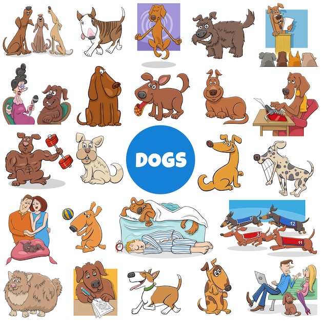 Cartoon honden en puppy's stripfiguren grote set