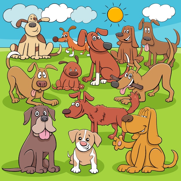 Cartoon honden en puppy's tekens groep
