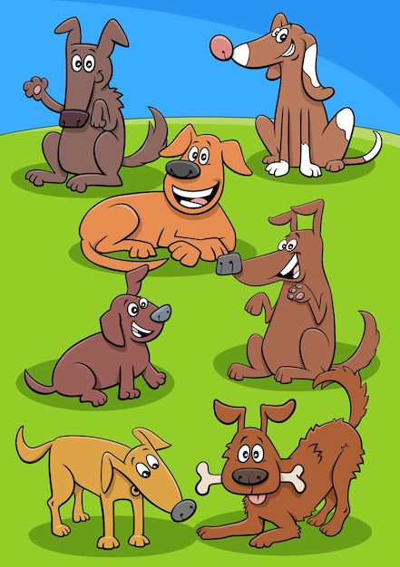 Cartoon honden en puppy's tekens groep