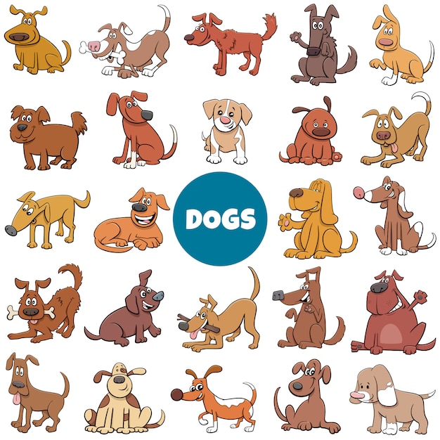 Cartoon honden en puppy's tekens grote set