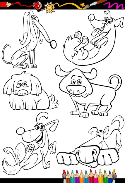 Cartoon honden instellen voor coloring boek