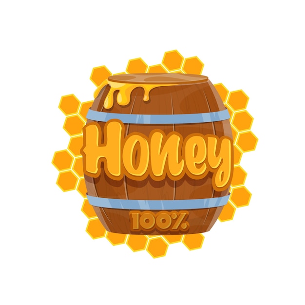 Cartoon honey barrel icon of beekeeping and apiculture food