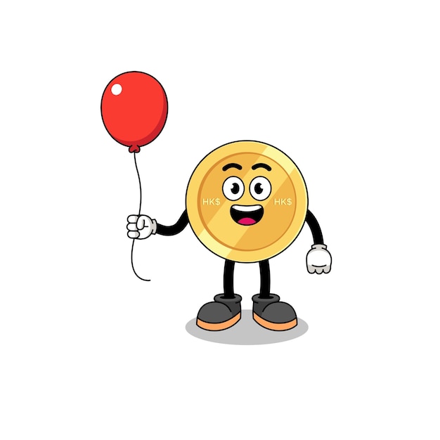 Vector cartoon of hong kong dollar holding a balloon