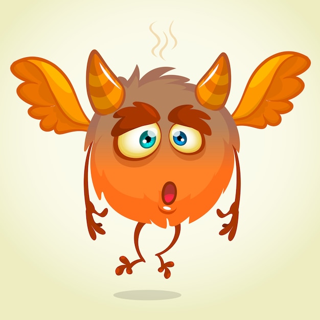 Vector cartoon horned funny monster, illustration of excited monster