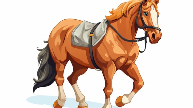 Vettore un cartone animato di un cavallo con una sella sulla schiena