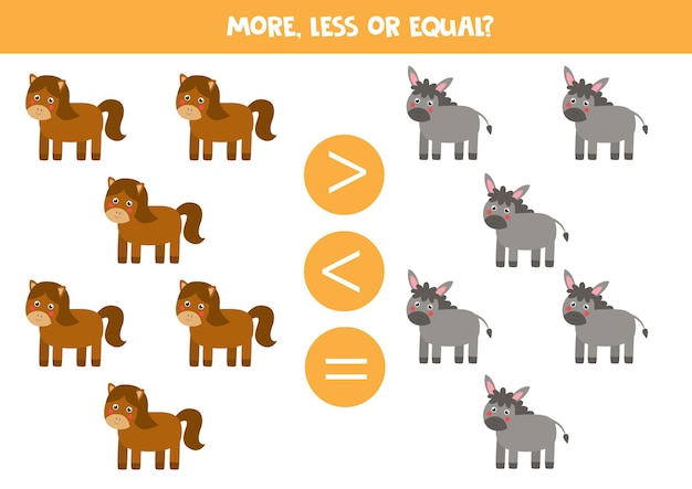 Cartoon horses and donkeys math game